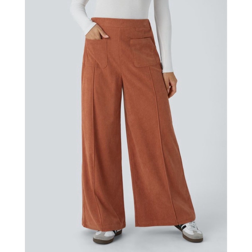 Halara Pants Womens Medium‎ Burnt Orange AuraCord Cloud Wide Leg Corduroy Lounge
